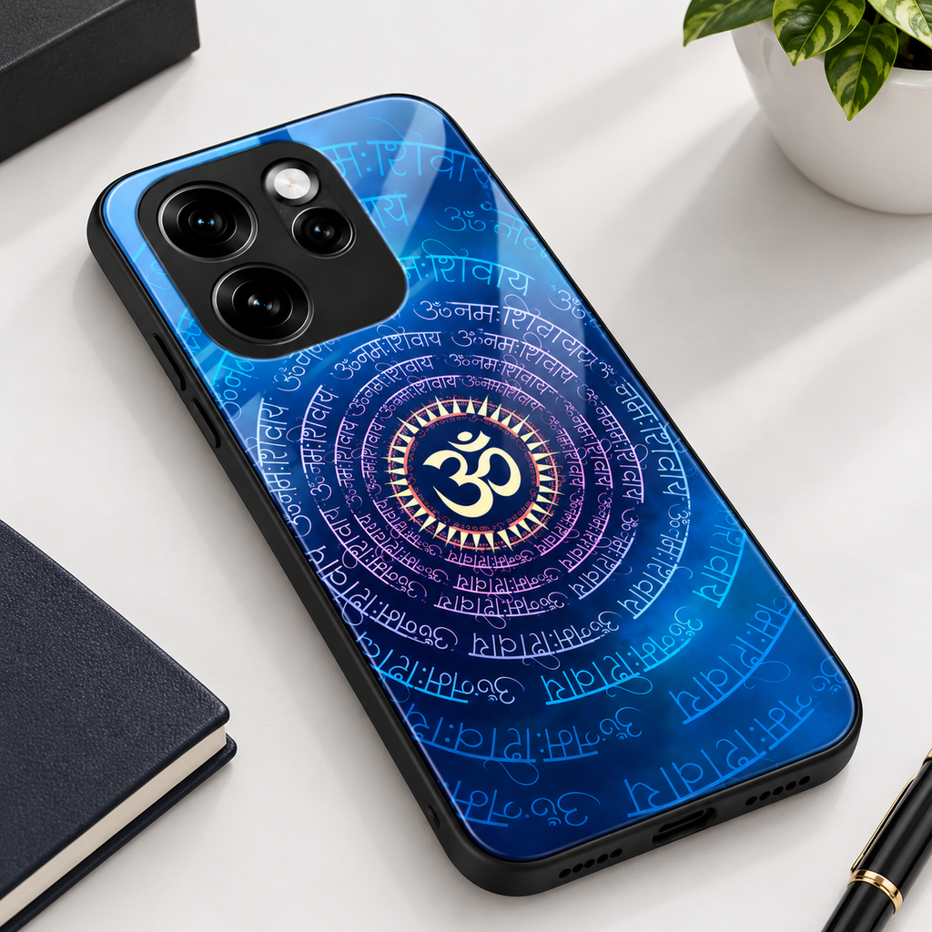 Oppo Reno 15 Pro Mini 5G Om Namah Shivay Blue Designer Back Cover | Mahadev Spiritual Mandala Phone Case