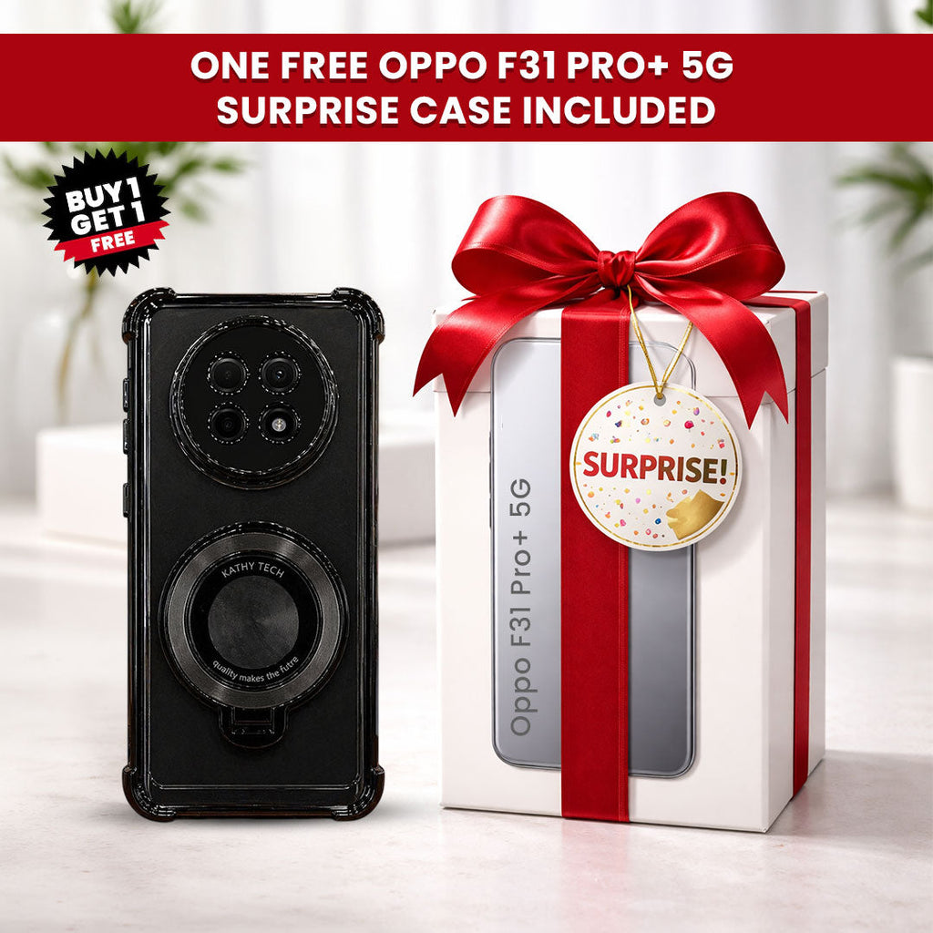 Oppo F31 Pro+ 5G Original Luxury Magnifier Ring Stand Shockproof Airbags Corner Case (Buy 1 Get 1 Free Surprise Cover)