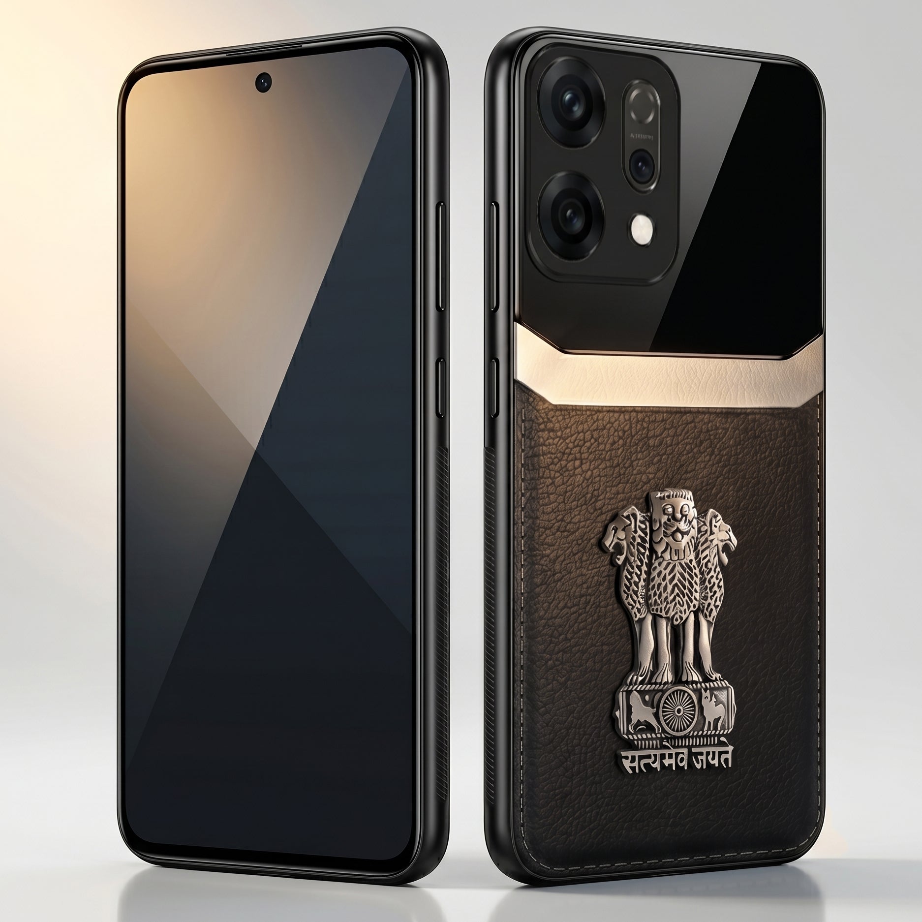 Oppo Reno 14 5G Satyamev Jayate 3D Metal Leather Back Case