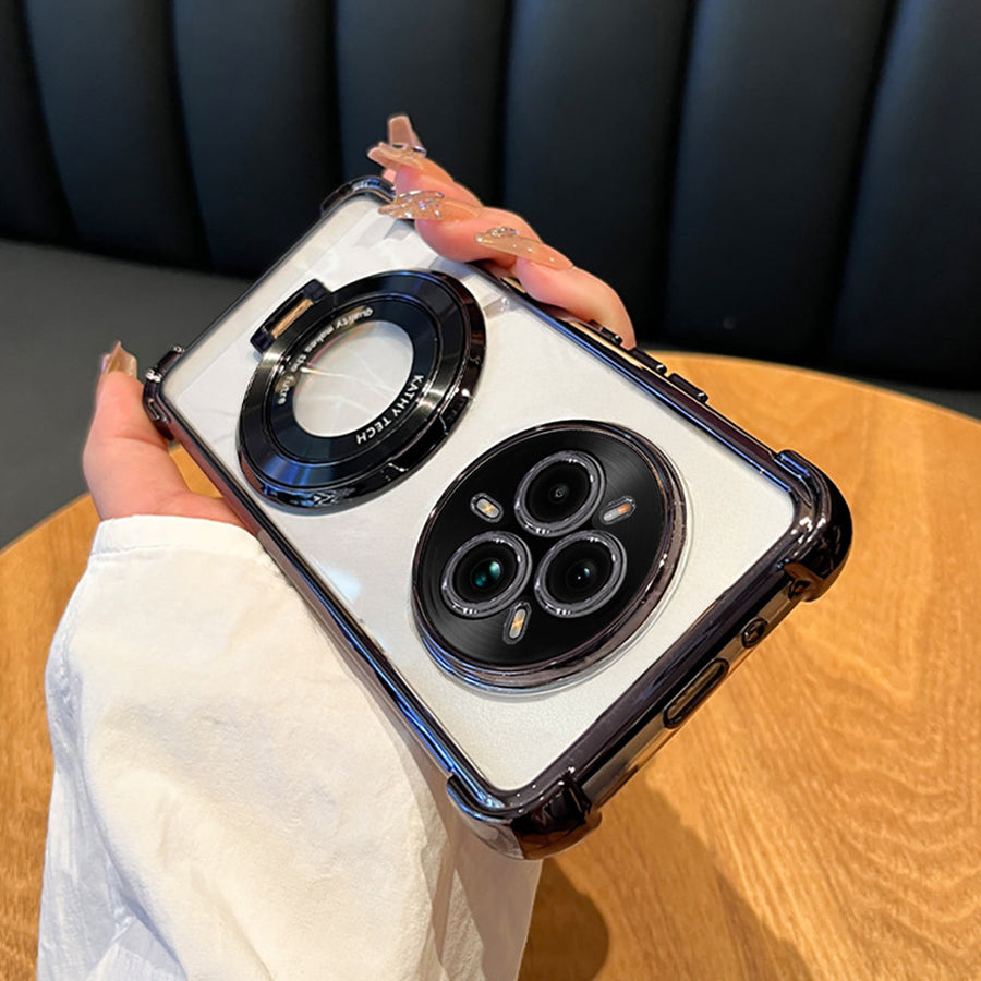 Realme 14 Pro+ 5G case with a built-in ring that works as a magnifier and stand, offering strong everyday protection with a clean, modern look.