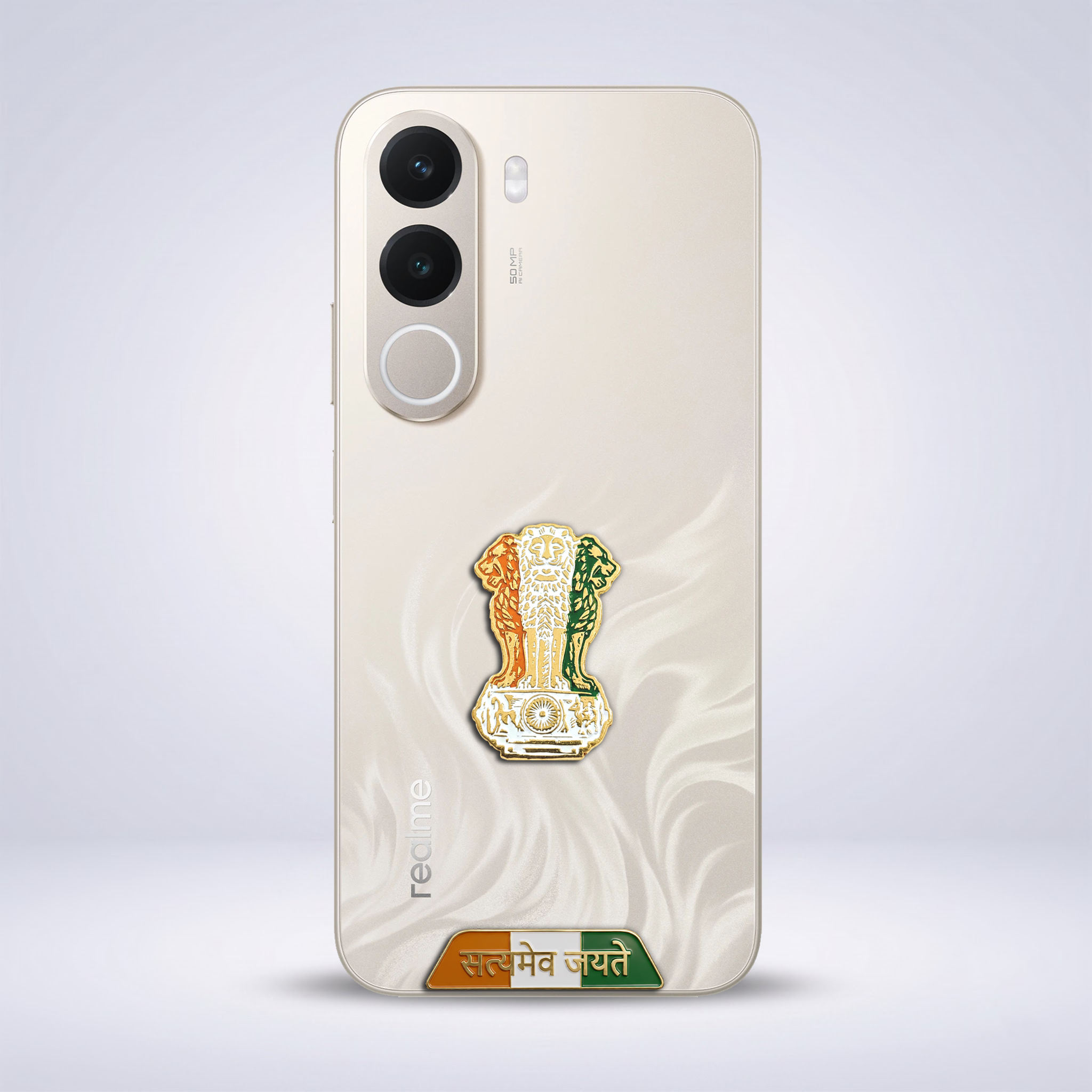 Realme C100x 5G Compatible Satyamev Jayate 3D Metal Emblem Sticker