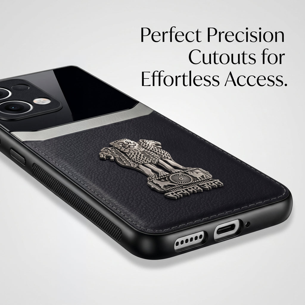 Oppo Reno 13 5G Satyamev Jayate 3D Metal Leather Back Case