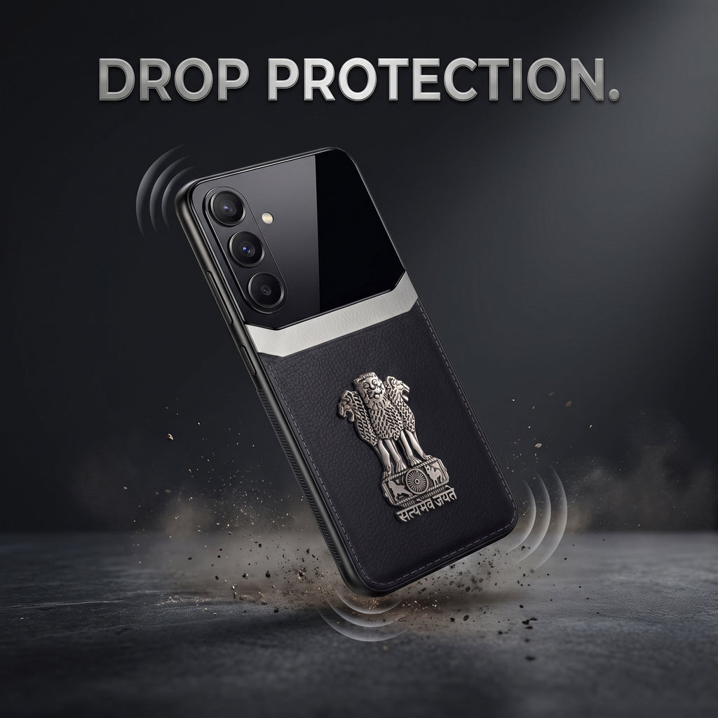 Samsung Galaxy A56 5G Satyamev Jayate 3D Metal Leather Back Case