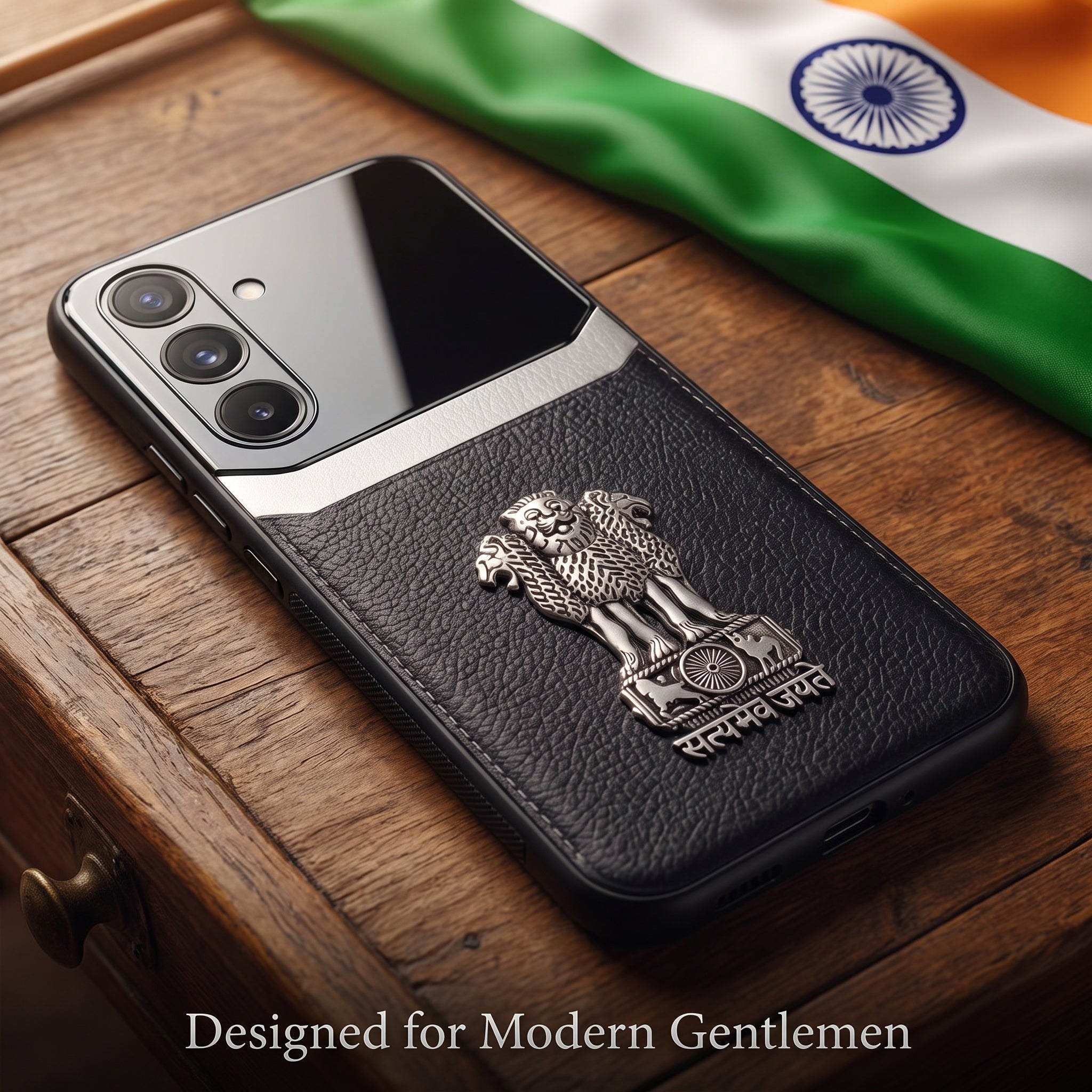 Samsung Galaxy A16 5G Satyamev Jayate 3D Metal Leather Back Case