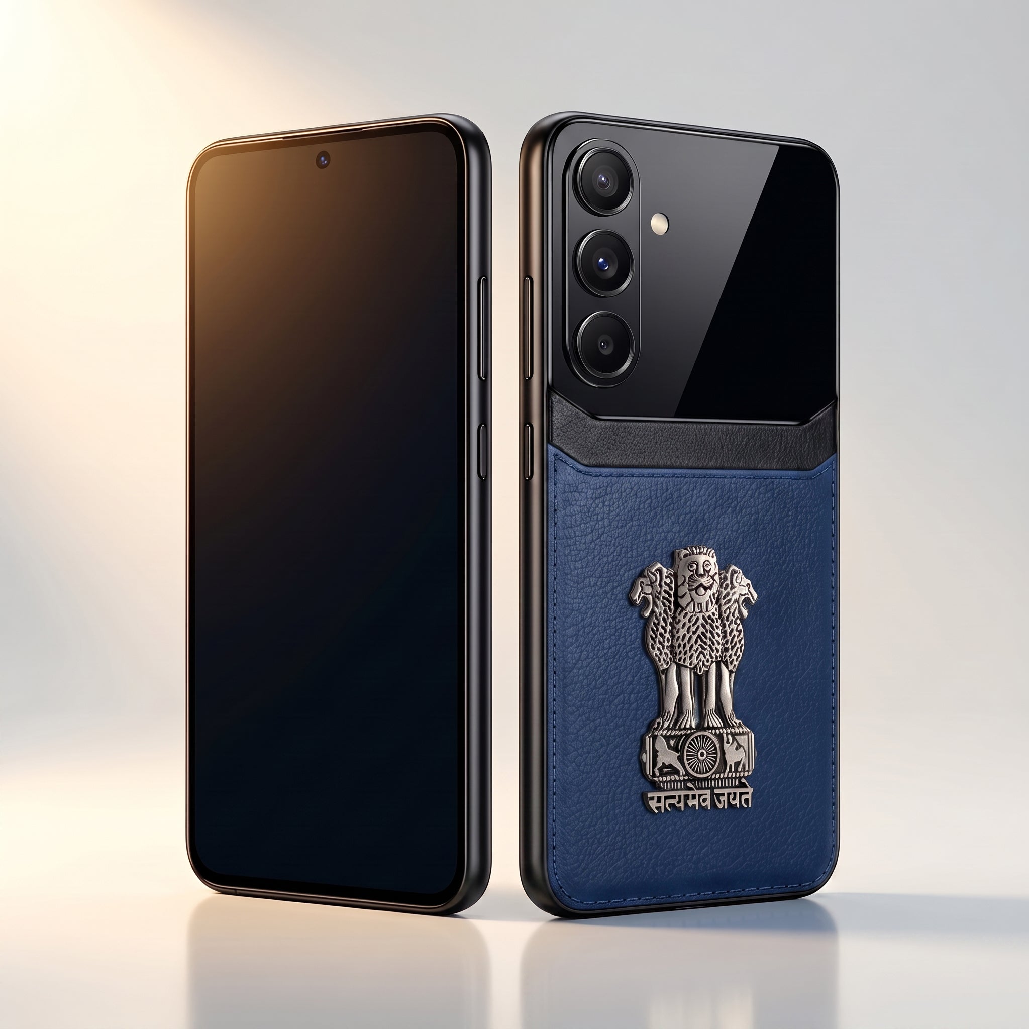 Samsung Galaxy A16 5G Satyamev Jayate 3D Metal Leather Back Case