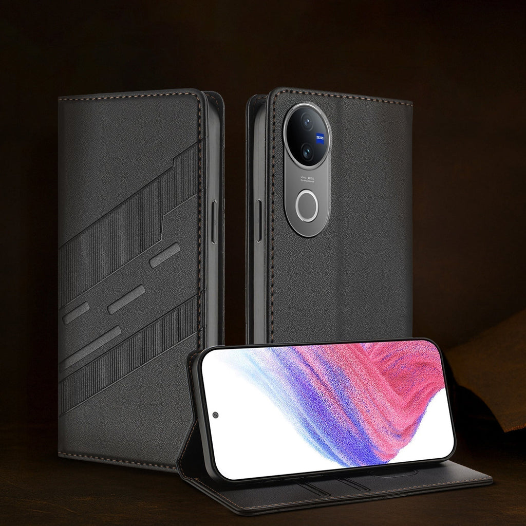 Vivo V50 5G Retro PU Leather Magnetic Wallet Flip Case with Charm Strap