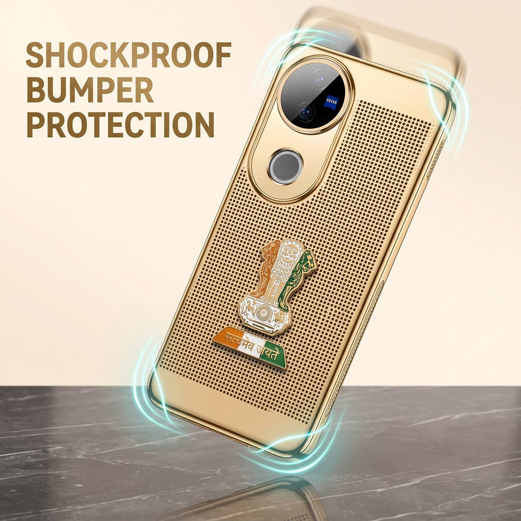Vivo V50 5G Tri-Color Satyamev Jayate Mesh Electroplated Heat Dissipation Case