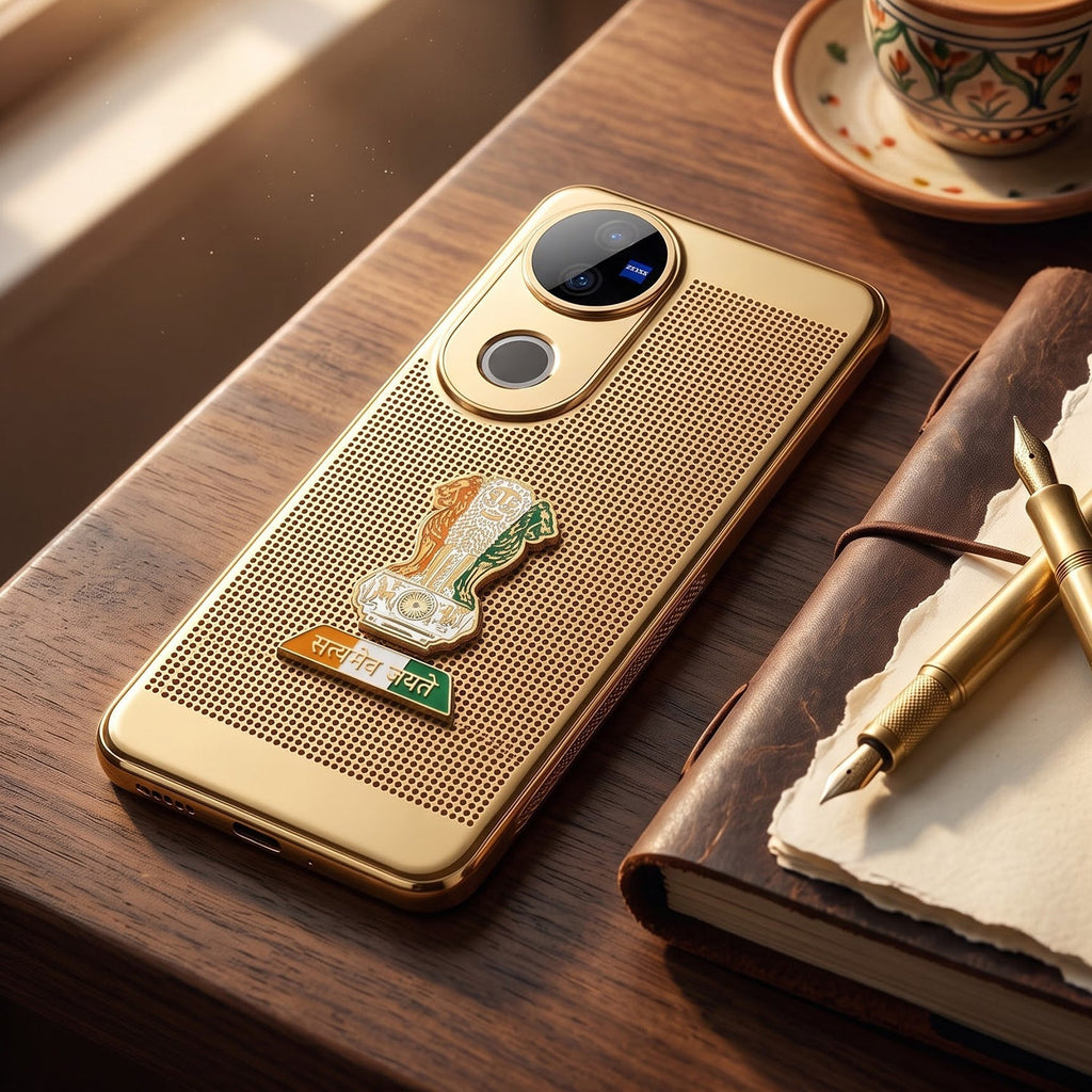 Vivo V50 5G Tri-Color Satyamev Jayate Mesh Electroplated Heat Dissipation Case