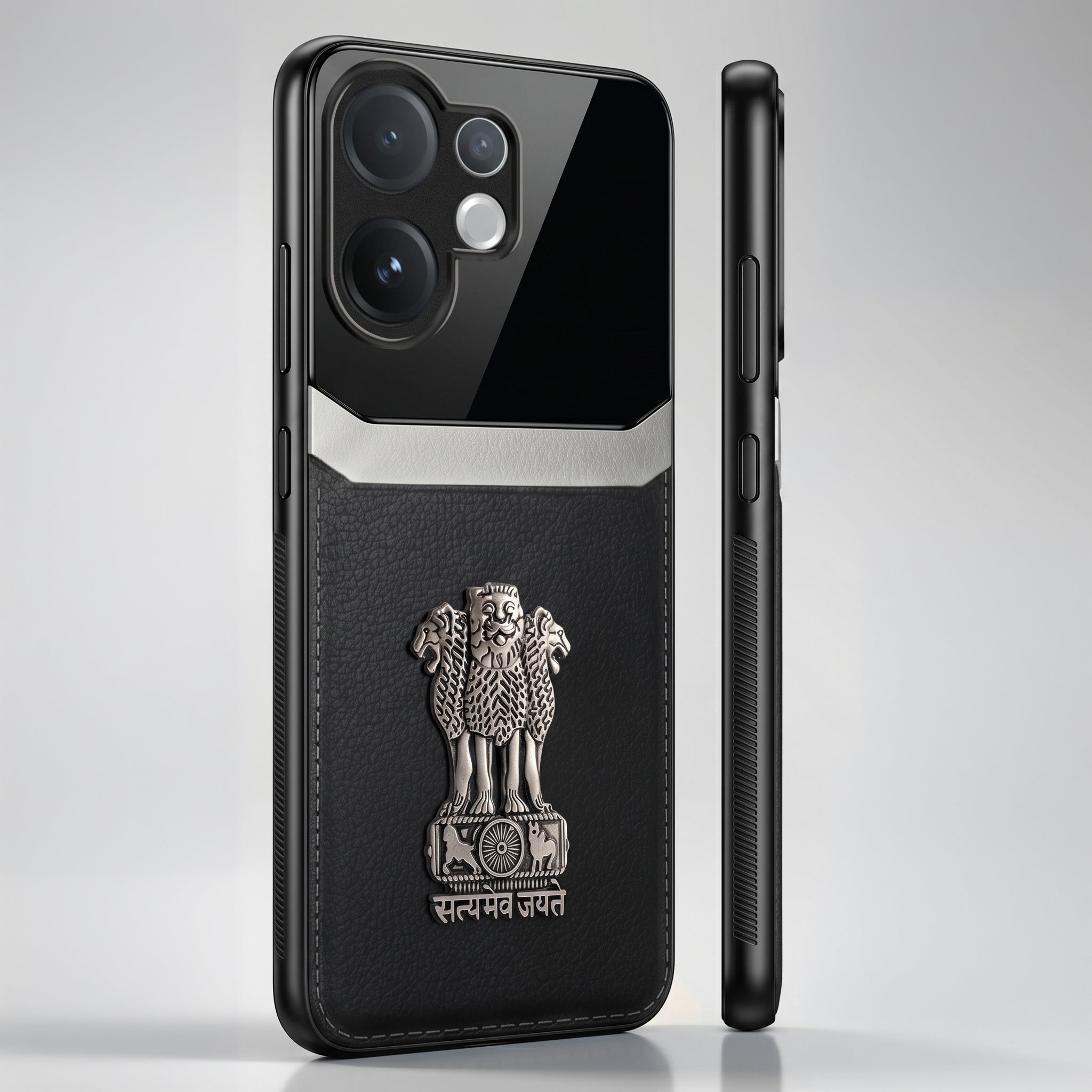 Vivo V60 5G Satyamev Jayate 3D Metal Leather Back Case