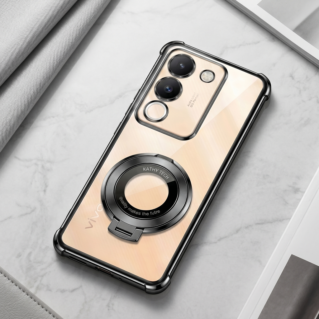 Vivo Y200 5G Original Luxury Magnifier Ring Stand Shockproof Airbags Corner Case