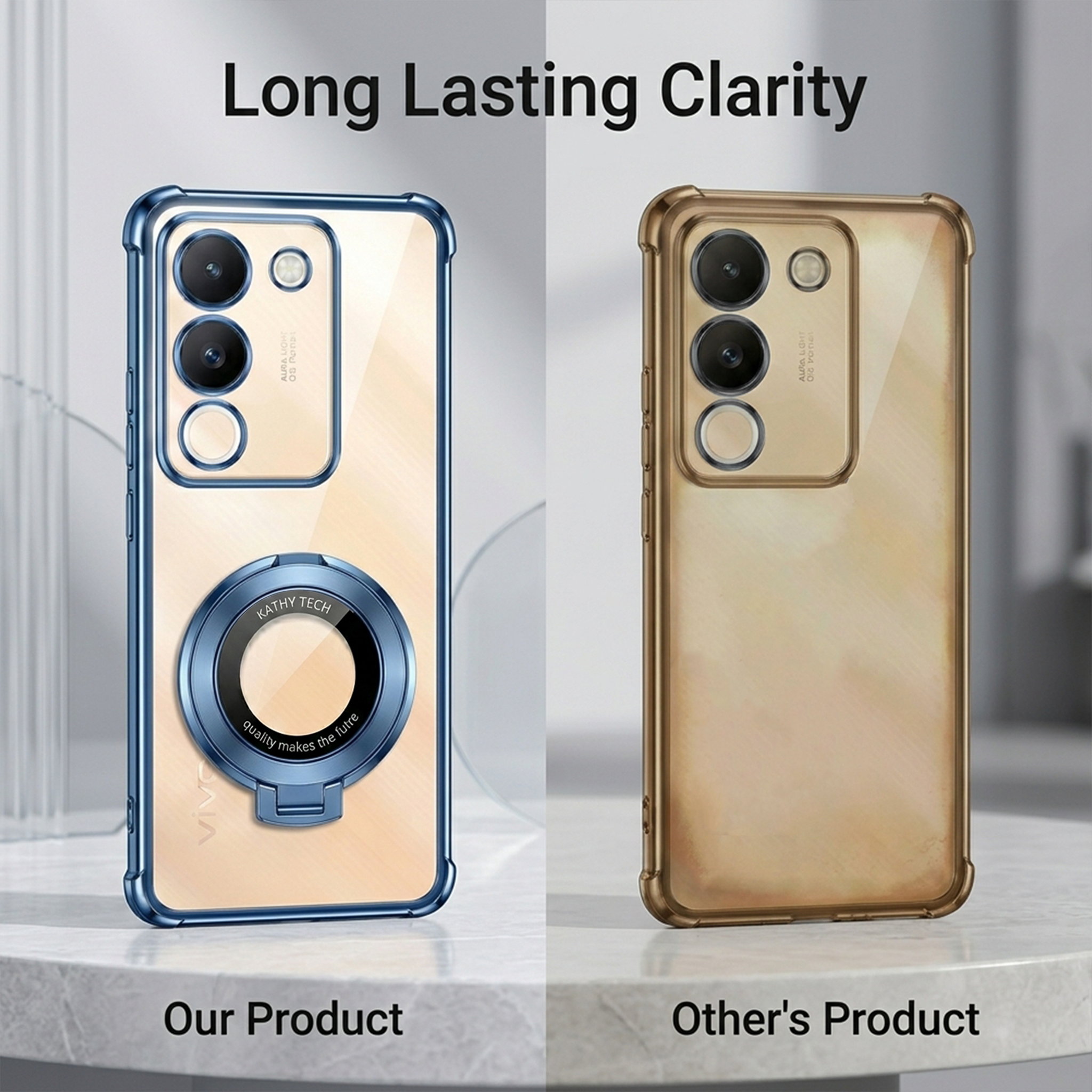 Vivo Y200 5G Original Luxury Magnifier Ring Stand Shockproof Airbags Corner Case