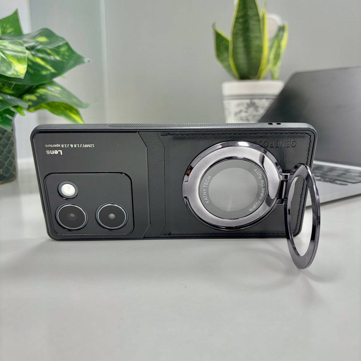 Vivo Y200 Pro 5G Original Luxury Leather Lens Magnifier Ring Stand Case