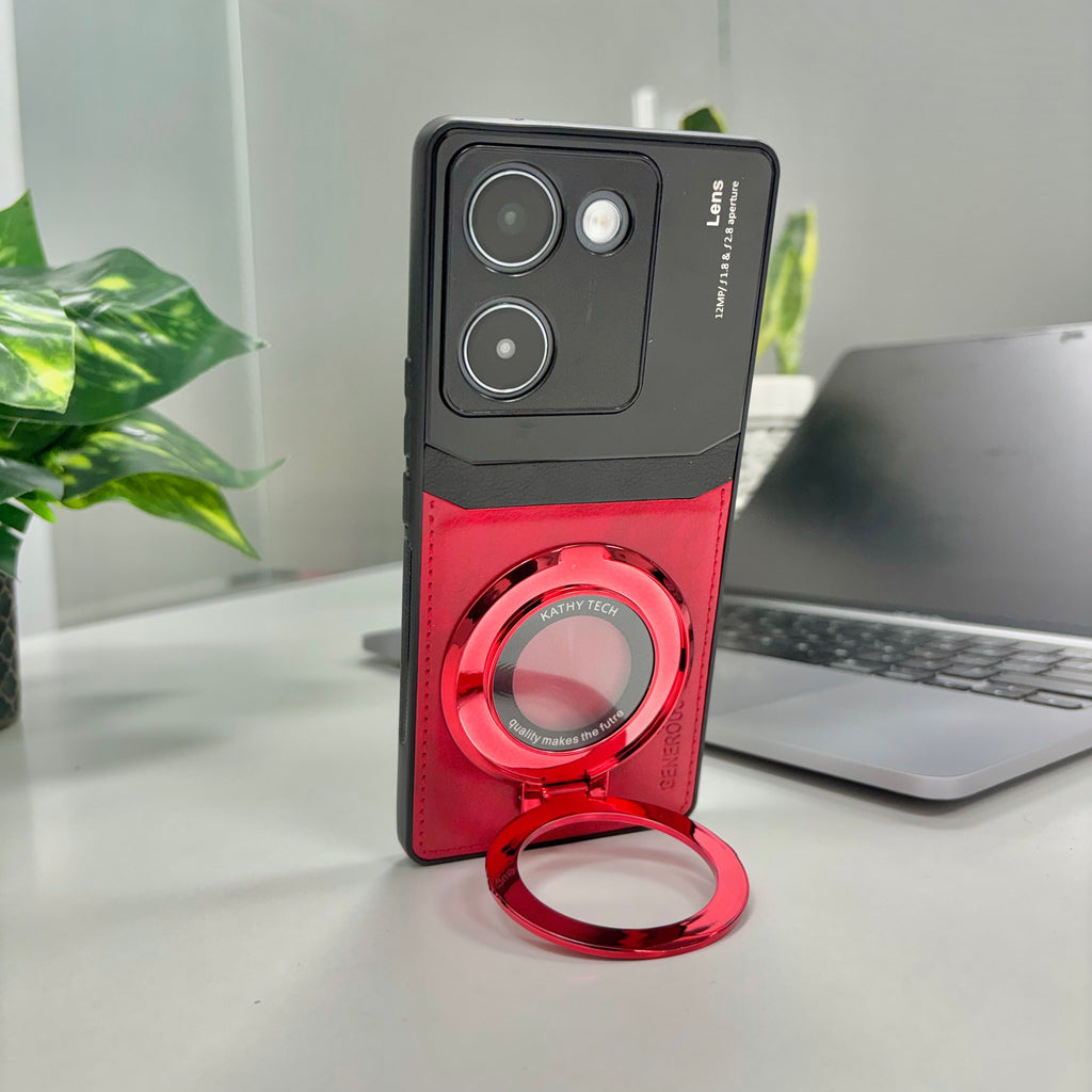 Vivo Y200 Pro 5G Original Luxury Leather Lens Magnifier Ring Stand Case