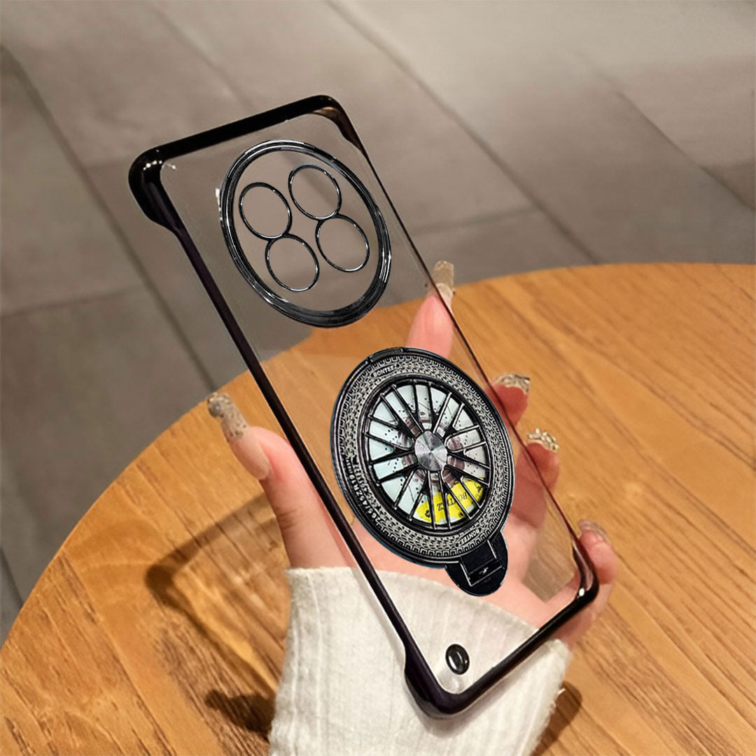 Realme 13 Pro+ 5G Phone case with wheel design held by a hand on a wooden surface