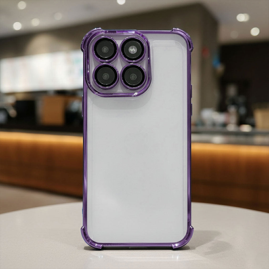 Motorola Edge 60 Pro 5G Phone case with purple border on a blurred indoor background