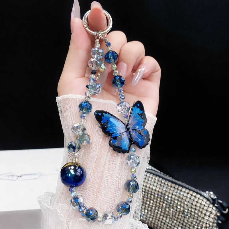 Vivo V60 5G Premium Leather Lens Butterfly Stand Case with Charm Strap